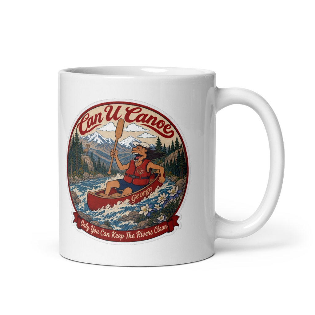 George's Morning Paddle Mug, 11 oz, exact approved badge, handle right