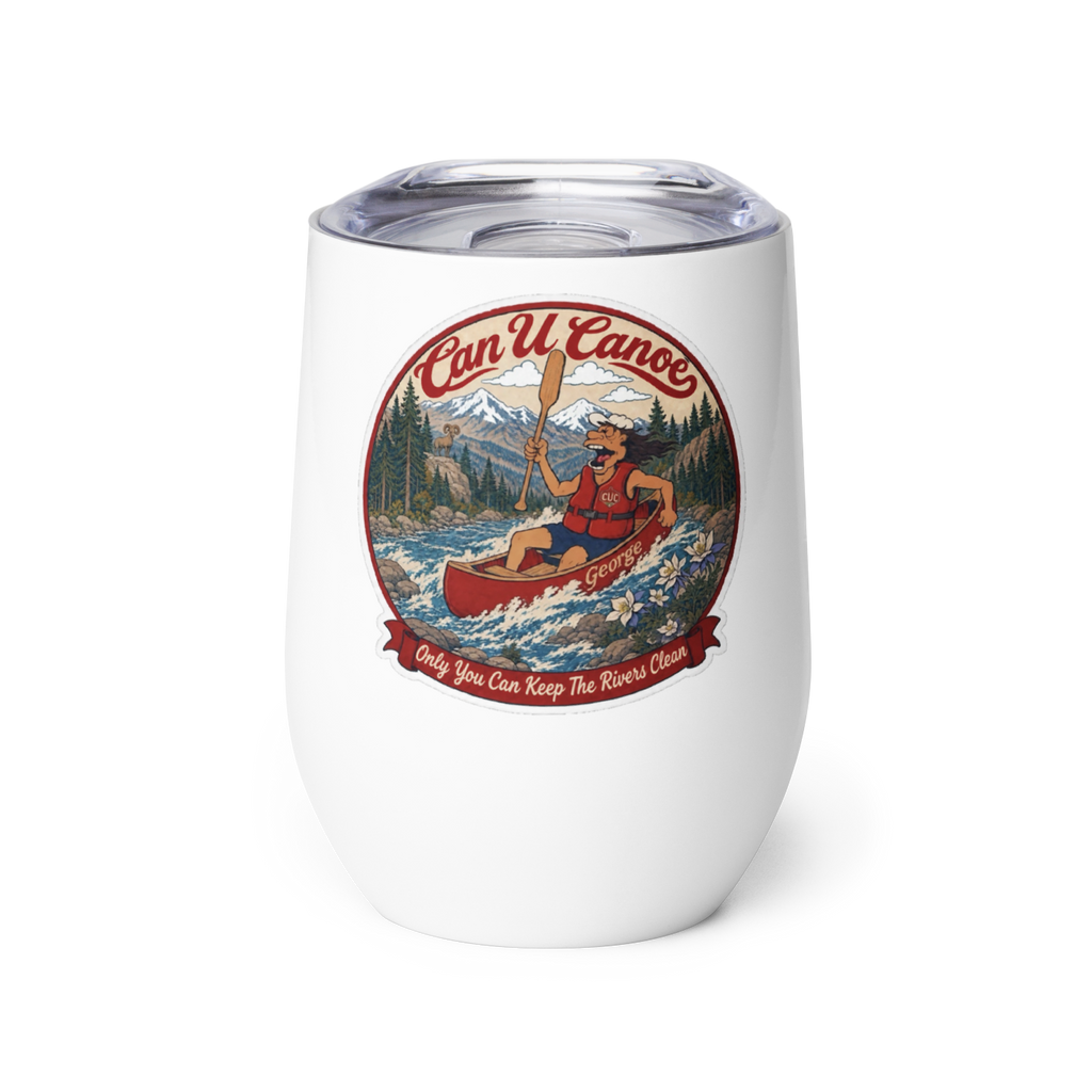CUC Wine Tumbler — George’s Sunset Sipper | White | front | revised approved George placement