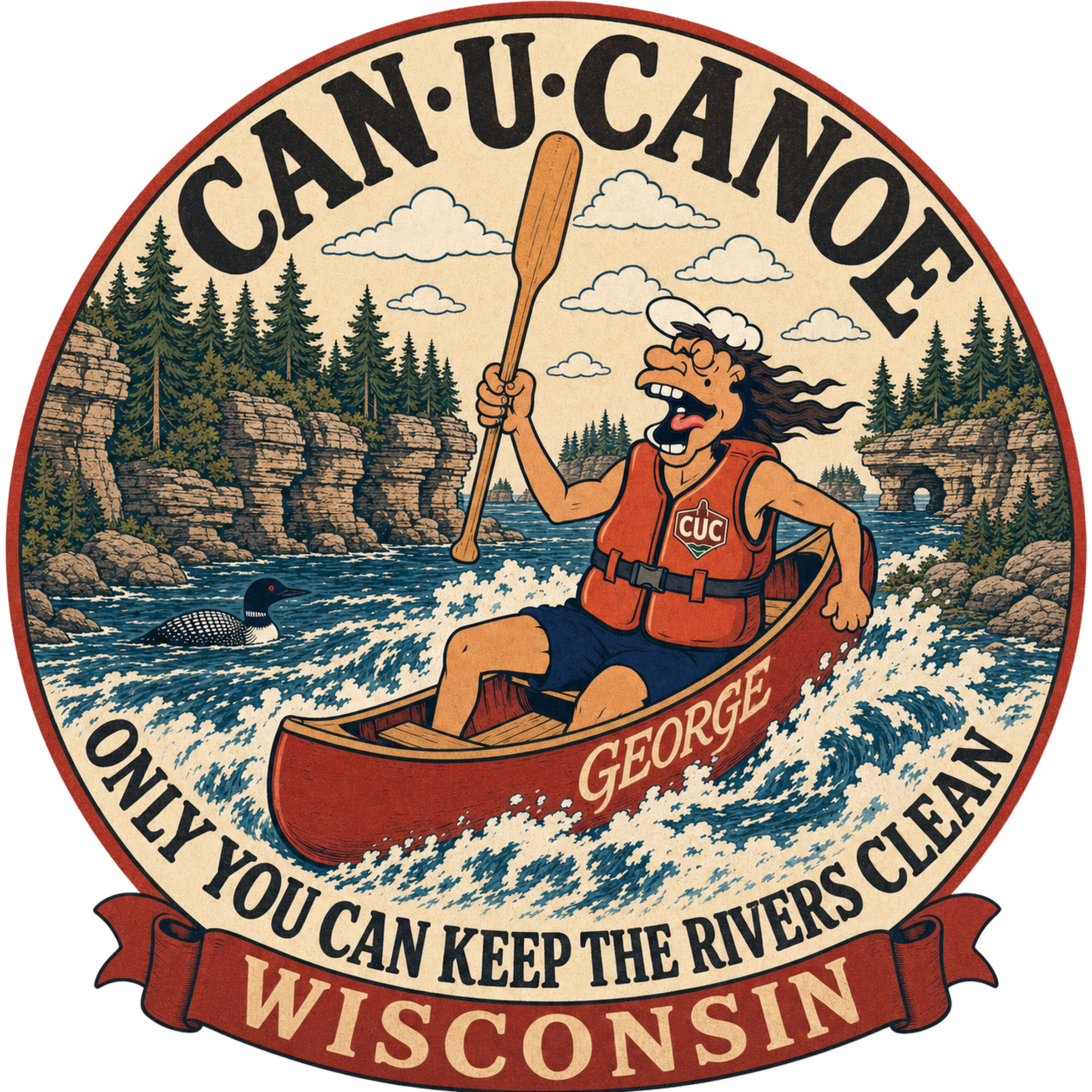 CAN U CANOE Wisconsin river badge artwork