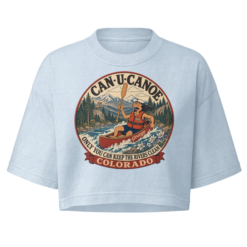 Colorado River Badge crop tee in Light Washed Denim
