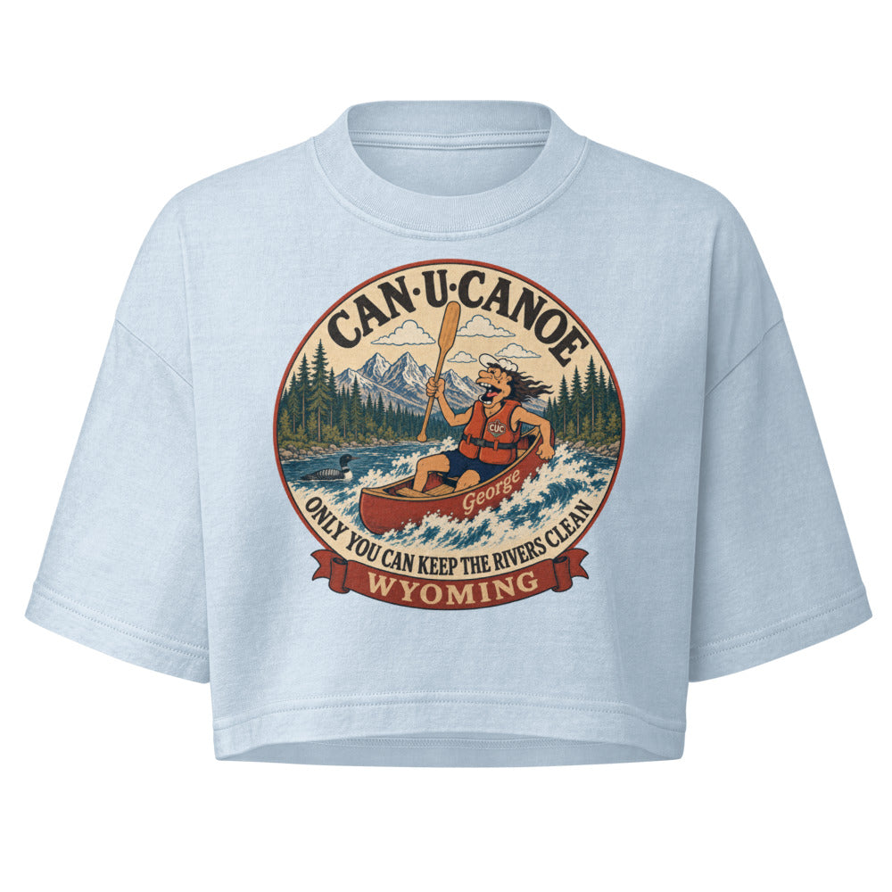 Wyoming River Badge crop tee in Light Washed Denim