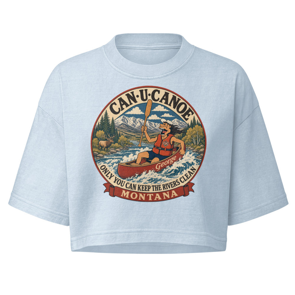 Montana River Badge crop tee in Light Washed Denim