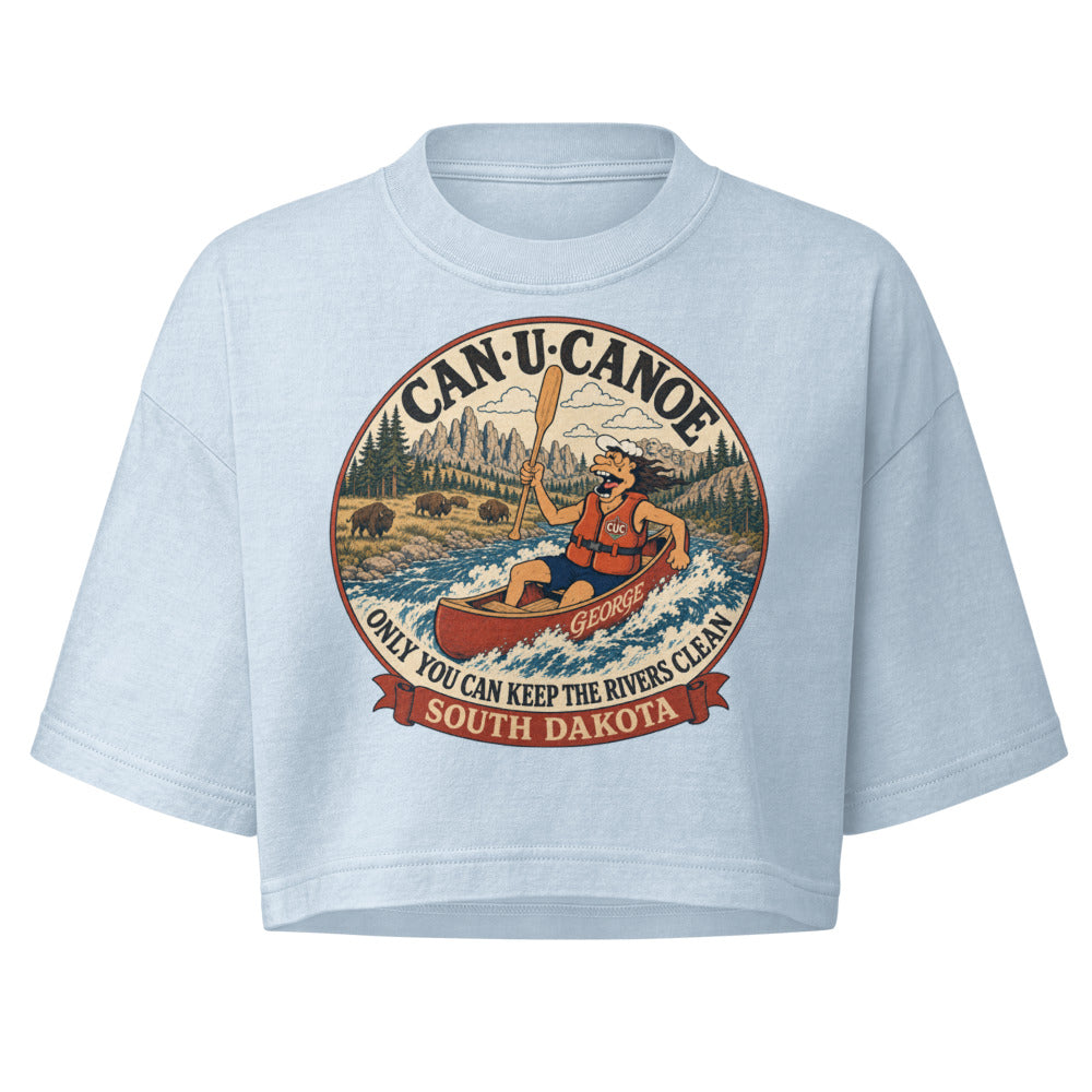 South Dakota River Badge crop tee in Light Washed Denim