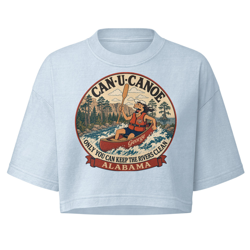 George's Alabama River Badge garment-dye crop tee - Light Washed Denim