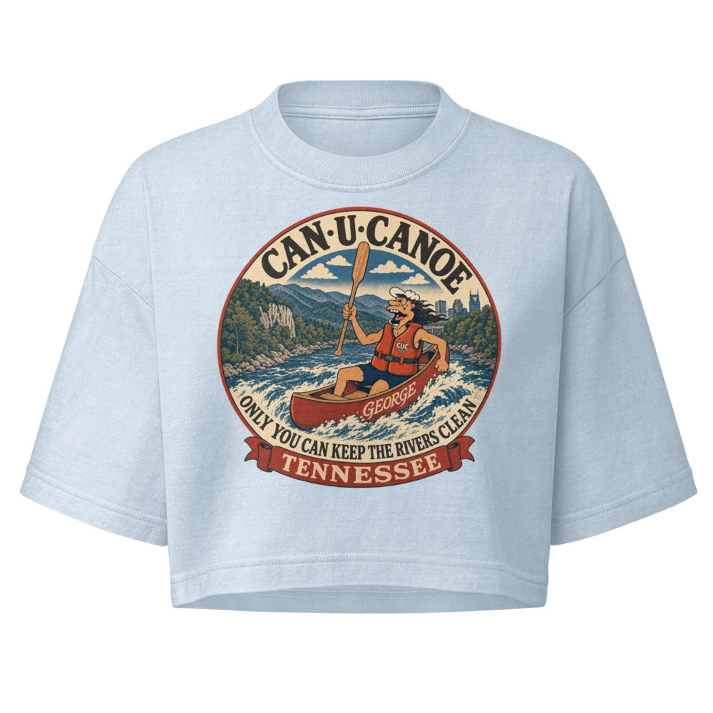George's Tennessee River Badge garment-dye crop tee - Light Washed Denim