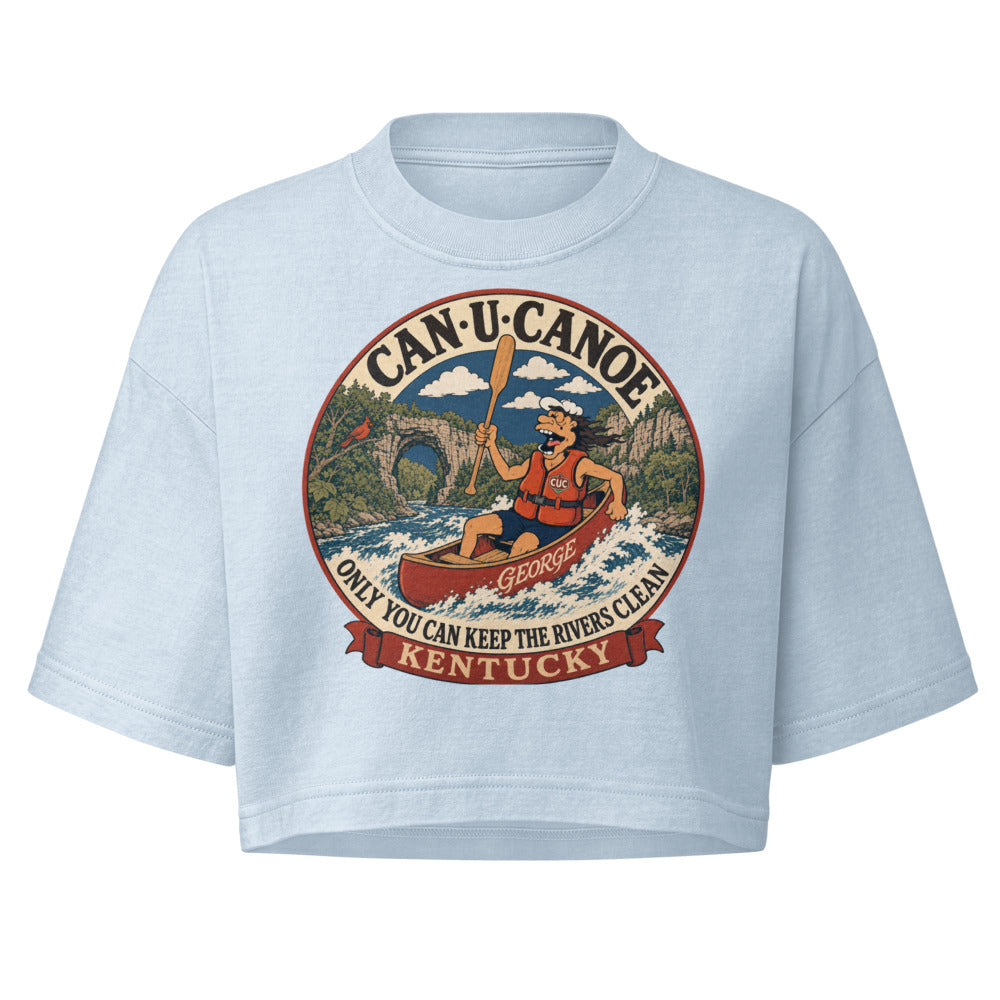 George's Kentucky River Badge garment-dye crop tee - Light Washed Denim