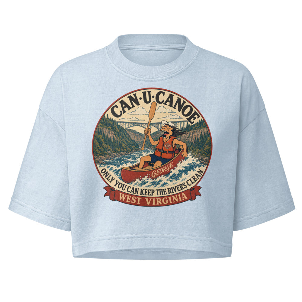 George's West Virginia River Badge garment-dye crop tee - Light Washed Denim