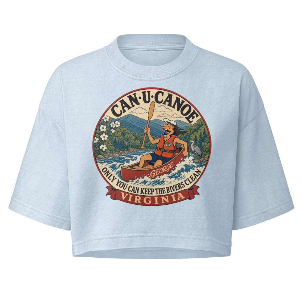 George's Virginia River Badge garment-dye crop tee - Light Washed Denim