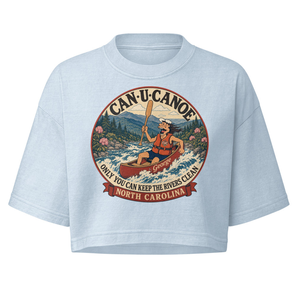 George's North Carolina River Badge garment-dye crop tee - Light Washed Denim