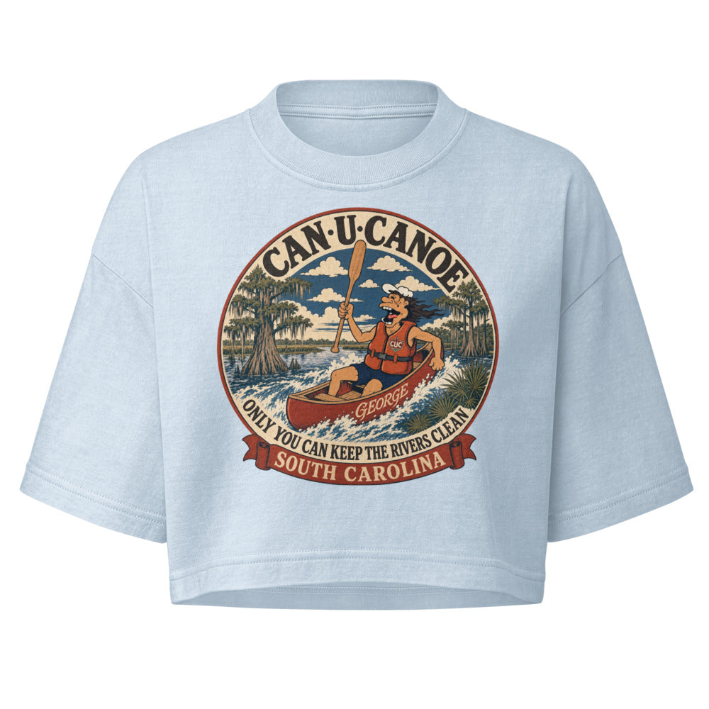 George's South Carolina River Badge garment-dye crop tee - Light Washed Denim
