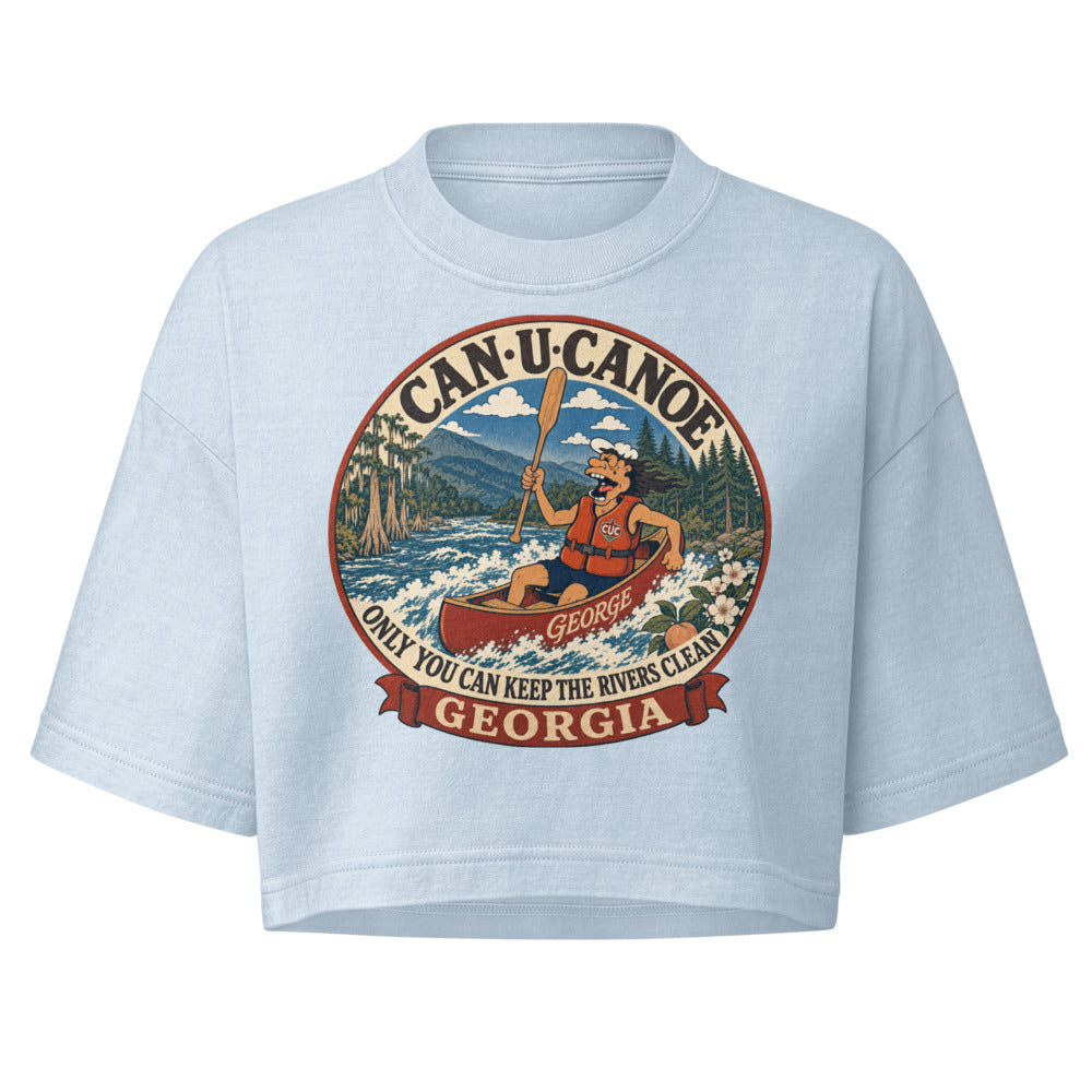 George's Georgia River Badge garment-dye crop tee - Light Washed Denim