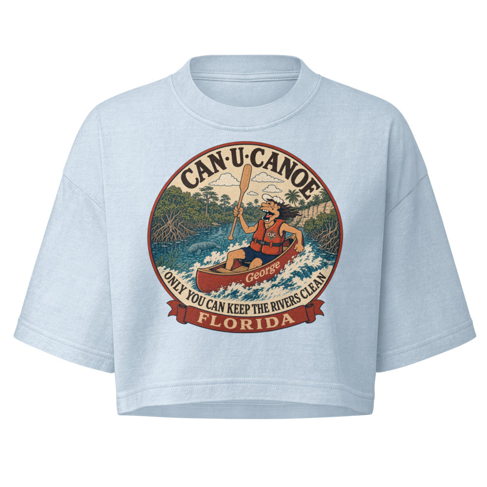 George's Florida River Badge garment-dye crop tee - Light Washed Denim