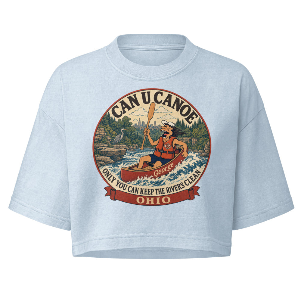 George's Ohio River Badge garment-dye crop tee - Light Washed Denim
