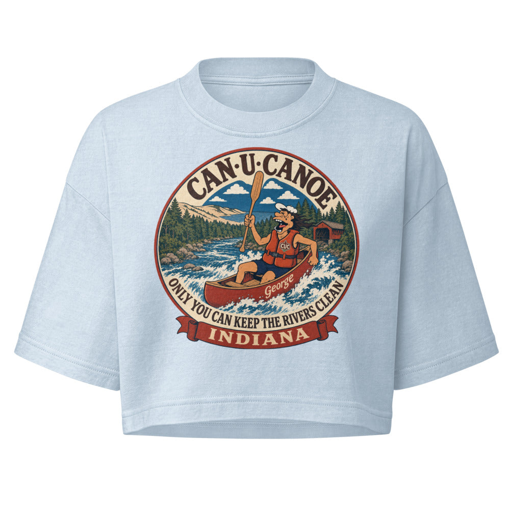 George's Indiana River Badge garment-dye crop tee - Light Washed Denim