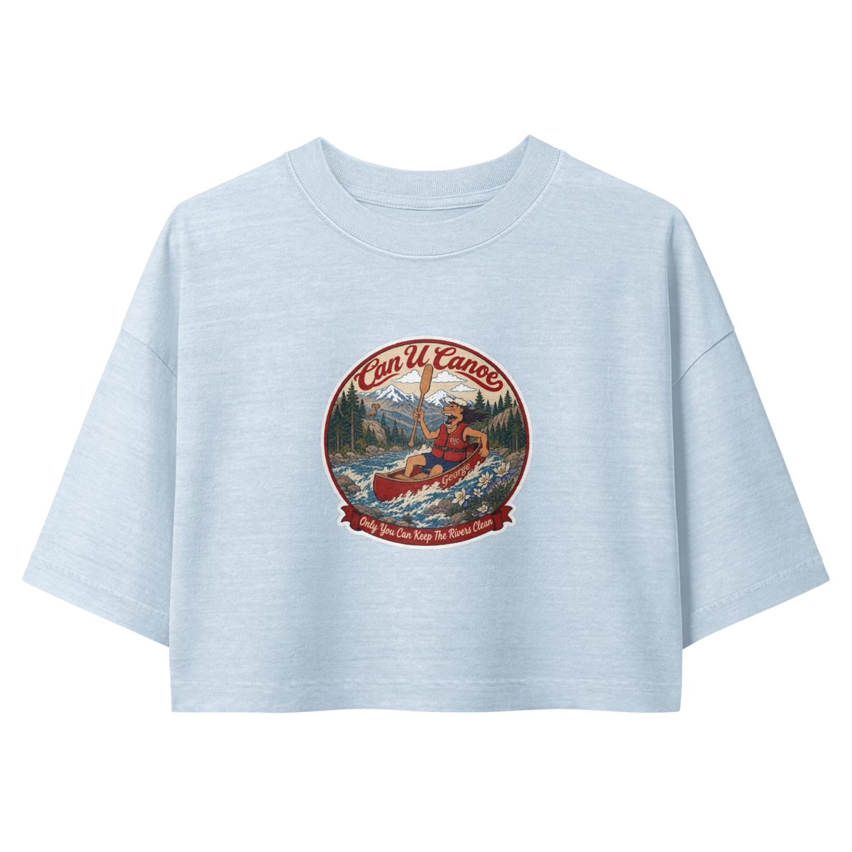 CUC Garment-Dye Cropped Tee — George's Tidepool Crop | Light Washed Denim | S | front_dtf | exact approved George badge