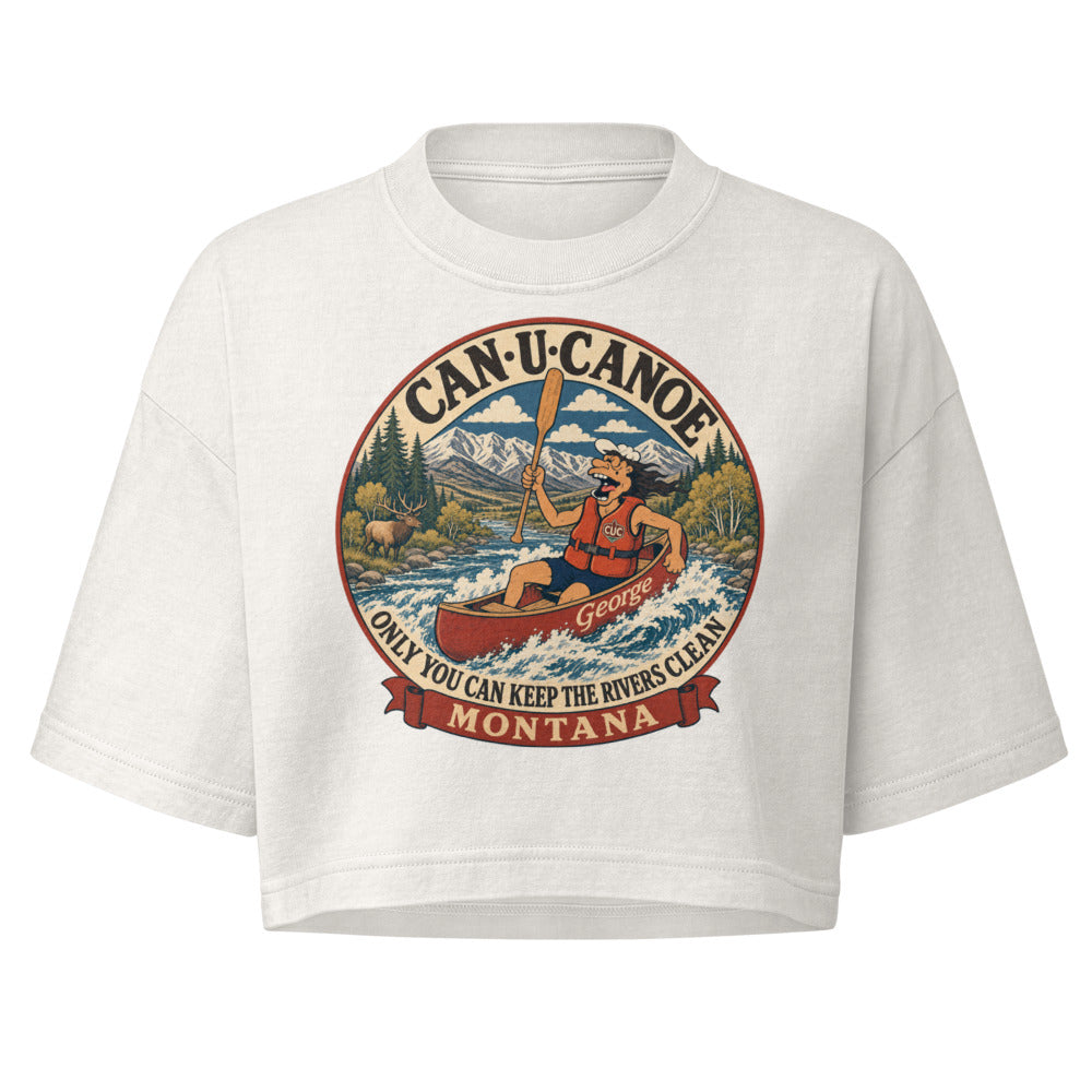 Montana River Badge crop tee in Vintage White