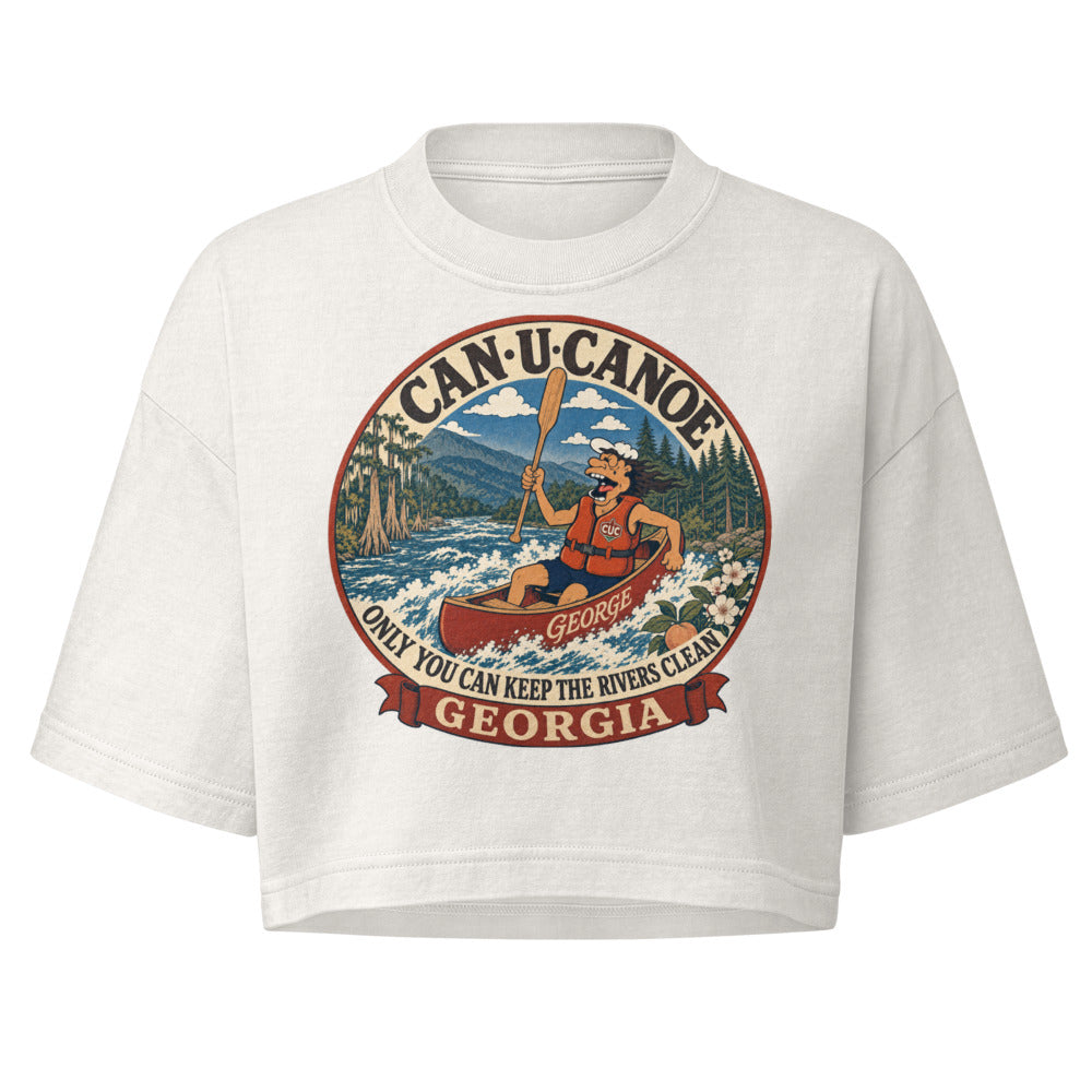 George's Georgia River Badge garment-dye crop tee - Vintage White