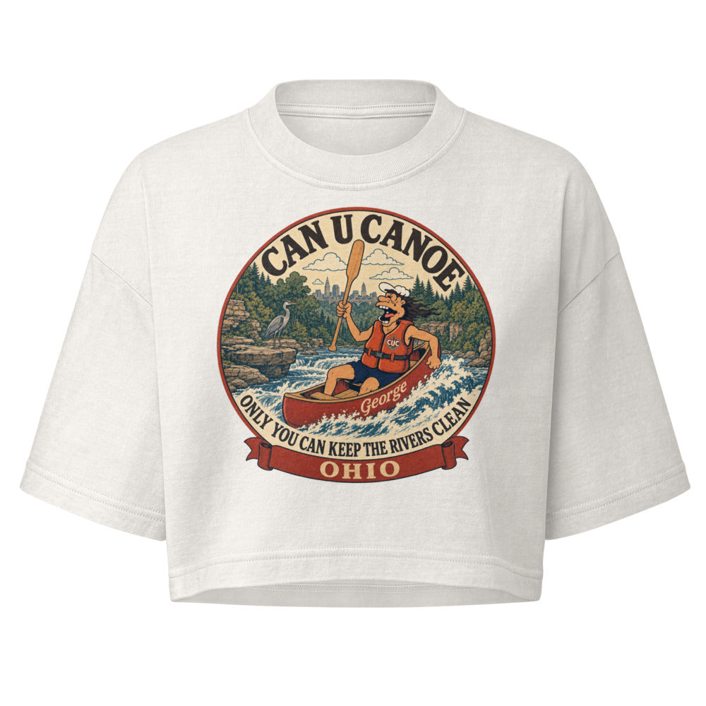 George's Ohio River Badge garment-dye crop tee - Vintage White
