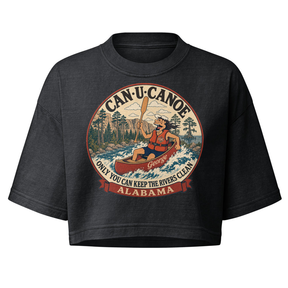 George's Alabama River Badge garment-dye crop tee - Washed Black
