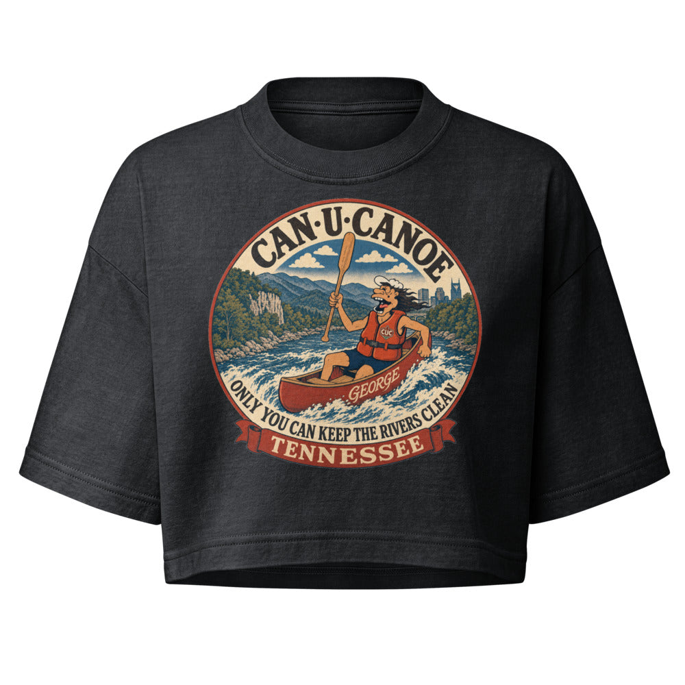 George's Tennessee River Badge garment-dye crop tee - Washed Black