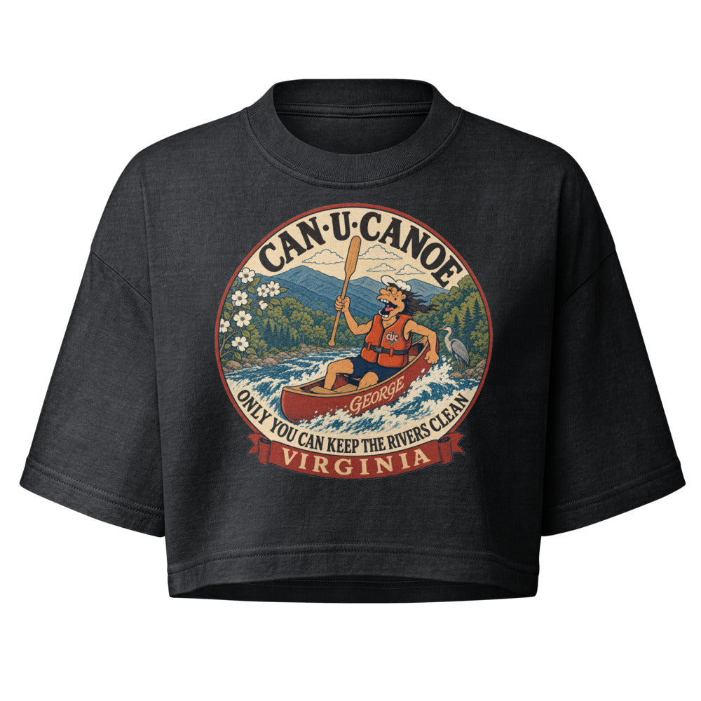 George's Virginia River Badge garment-dye crop tee - Washed Black