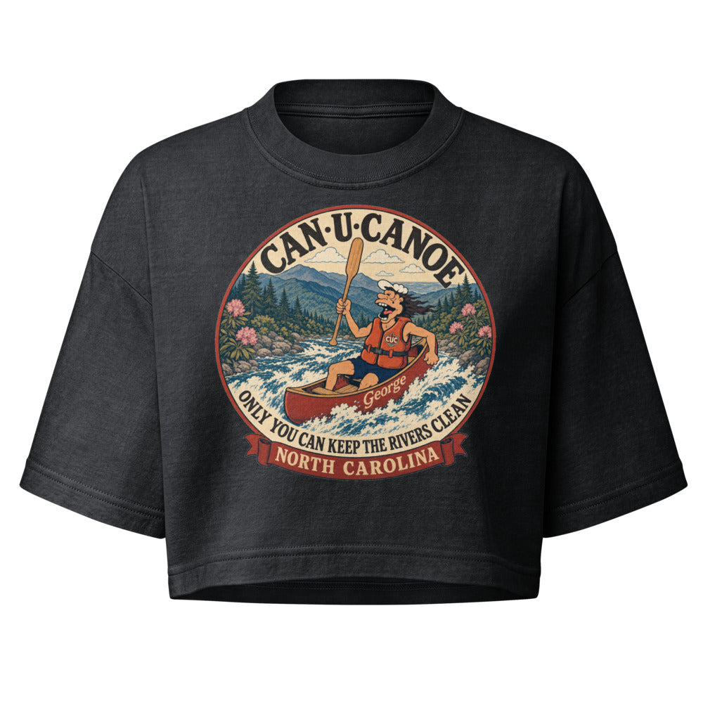 George's North Carolina River Badge garment-dye crop tee - Washed Black
