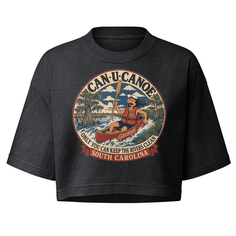 George's South Carolina River Badge garment-dye crop tee - Washed Black