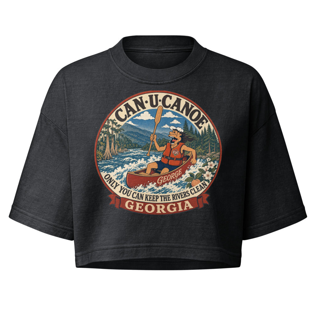 George's Georgia River Badge garment-dye crop tee - Washed Black