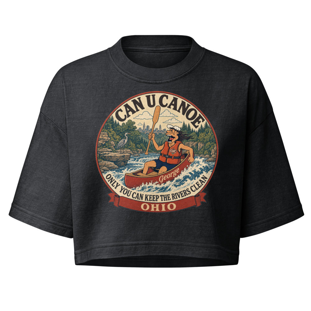 George's Ohio River Badge garment-dye crop tee - Washed Black