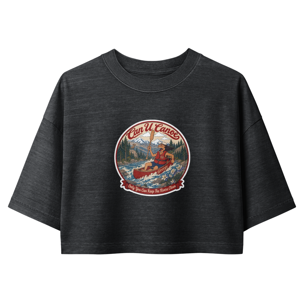 CUC Garment-Dye Cropped Tee — George's Tidepool Crop | Washed Black | S | front_dtf | exact approved George badge