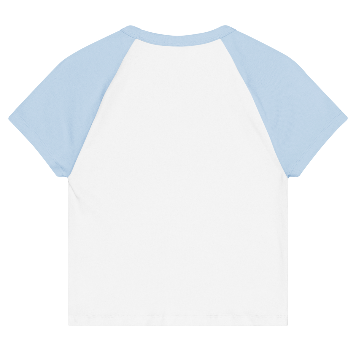 CUC Micro Rib Raglan Baby Tee — George's Cabin Tee | White/Baby Blue | S | back | approved George campaign artwork