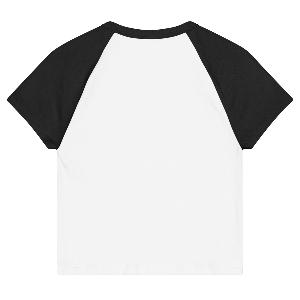 CUC Micro Rib Raglan Baby Tee — George's Cabin Tee | White/Black | S | back | approved George campaign artwork