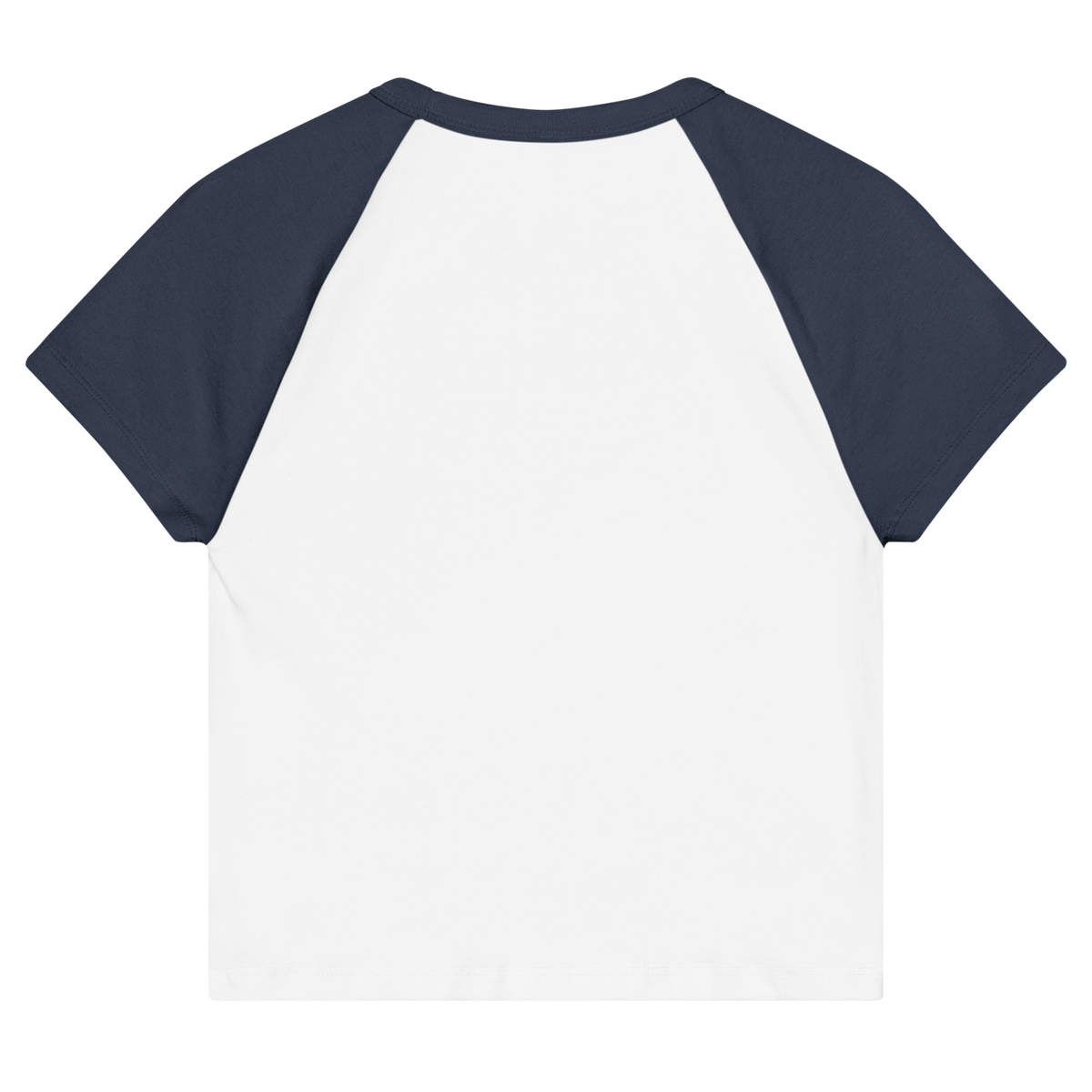 CUC Micro Rib Raglan Baby Tee — George's Cabin Tee | White/Navy | S | back | approved George campaign artwork