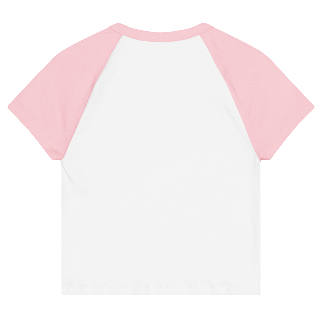 CUC Micro Rib Raglan Baby Tee — George's Cabin Tee | White/Pink | S | back | approved George campaign artwork