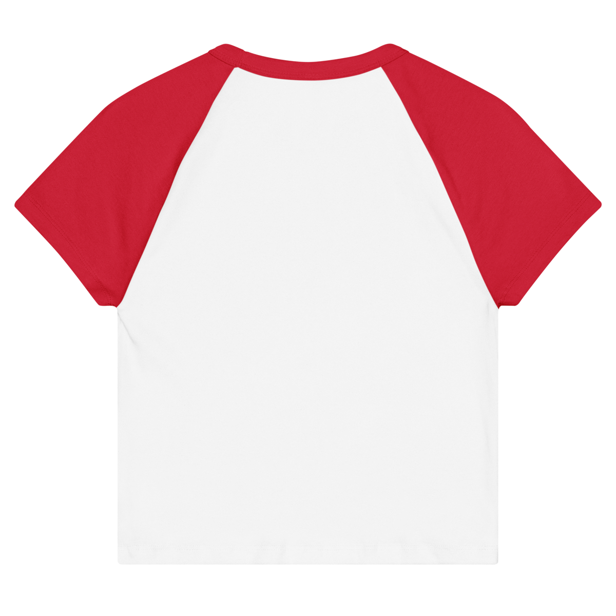 CUC Micro Rib Raglan Baby Tee — George's Cabin Tee | White/Red | S | back | approved George campaign artwork