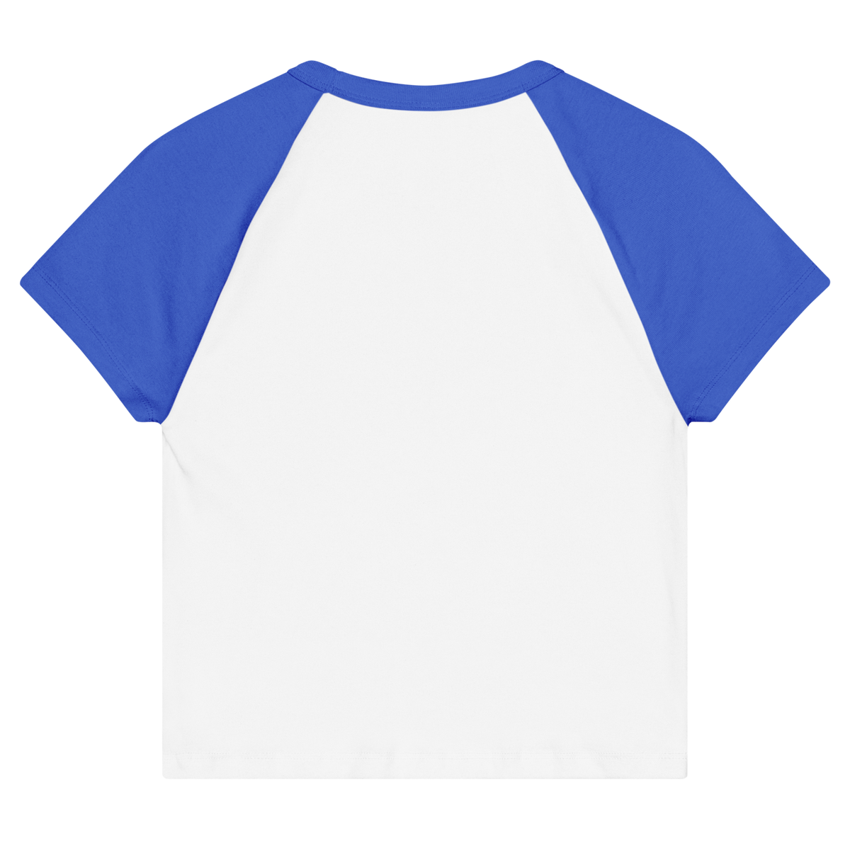 CUC Micro Rib Raglan Baby Tee — George's Cabin Tee | White /True Royal | S | back | approved George campaign artwork