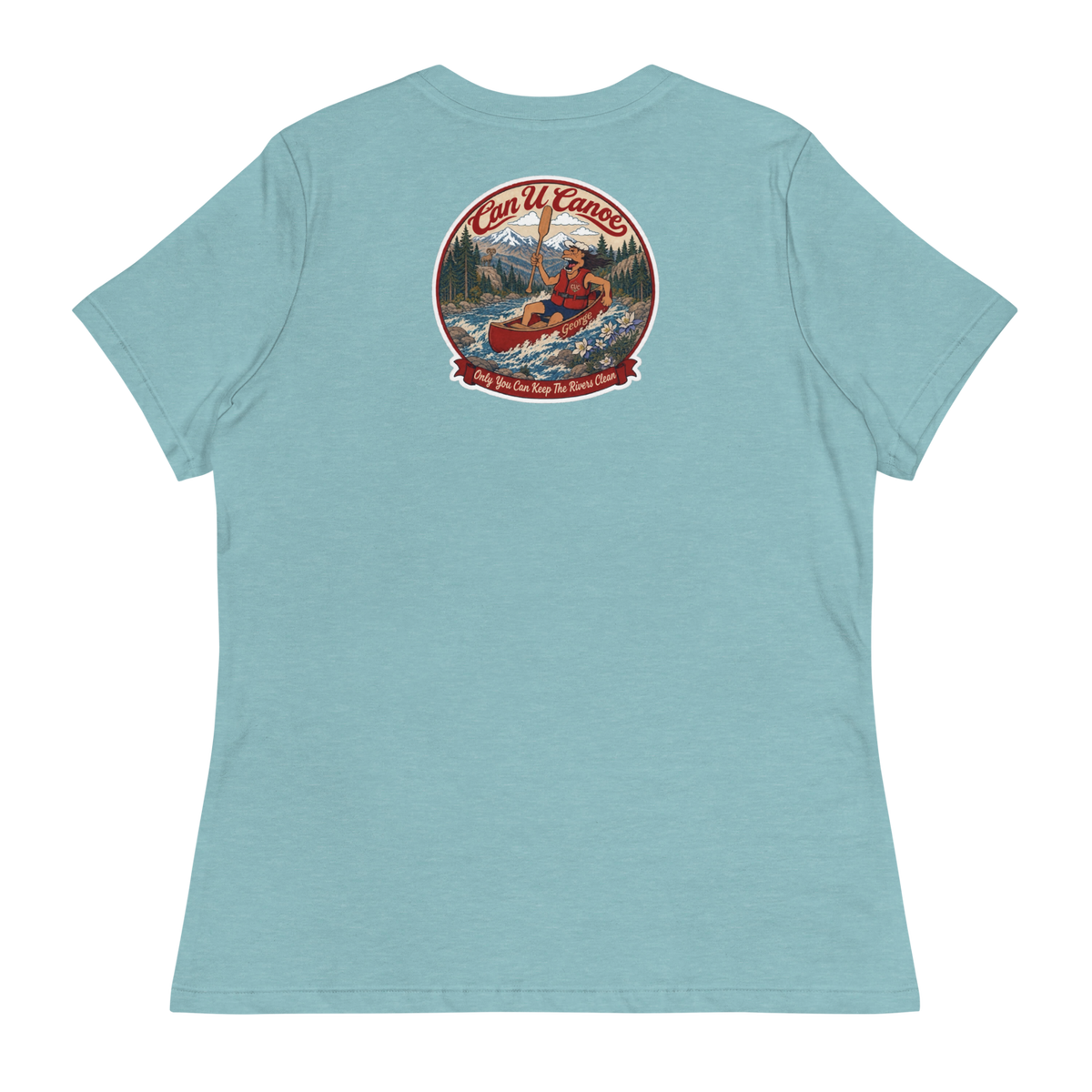 CUC Relaxed T-Shirt — George's Easy Float Tee | Heather Blue Lagoon | S | back | approved George campaign artwork