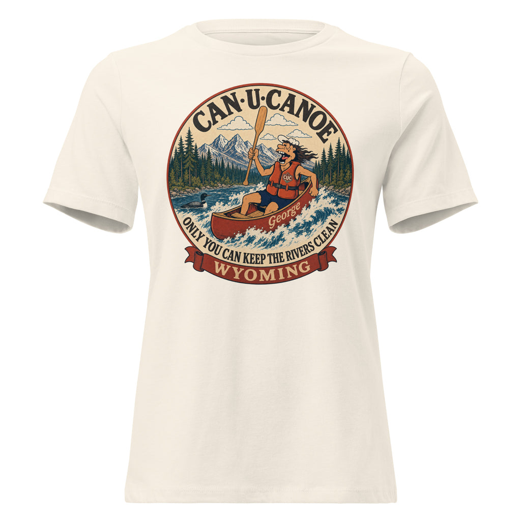 Wyoming Yellowstone Lake State Badge women’s relaxed tee in Natural, front mockup