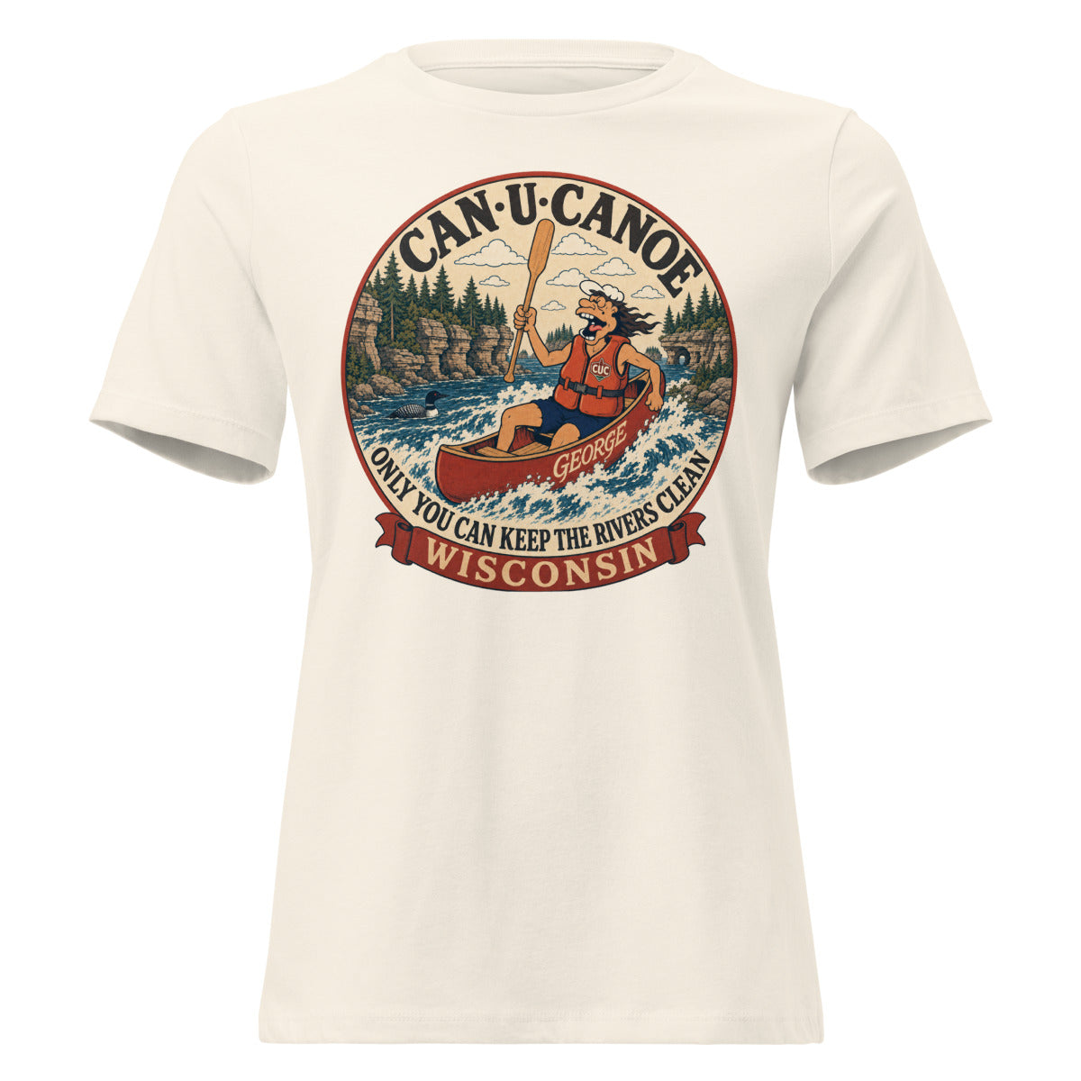 George's Wisconsin River Badge Women's Relaxed Tee in Natural