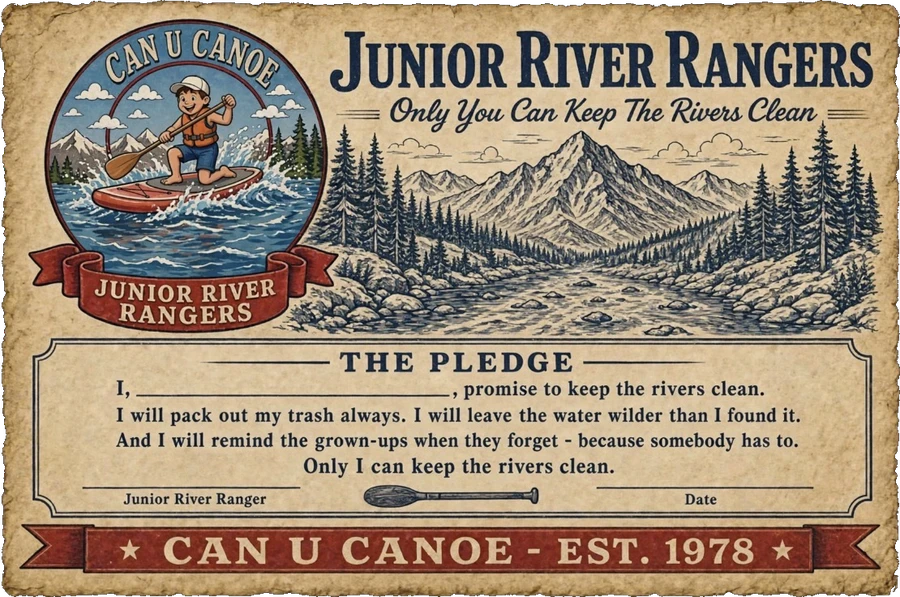 Junior River Rangers boy on a paddleboard with the river-clean pledge